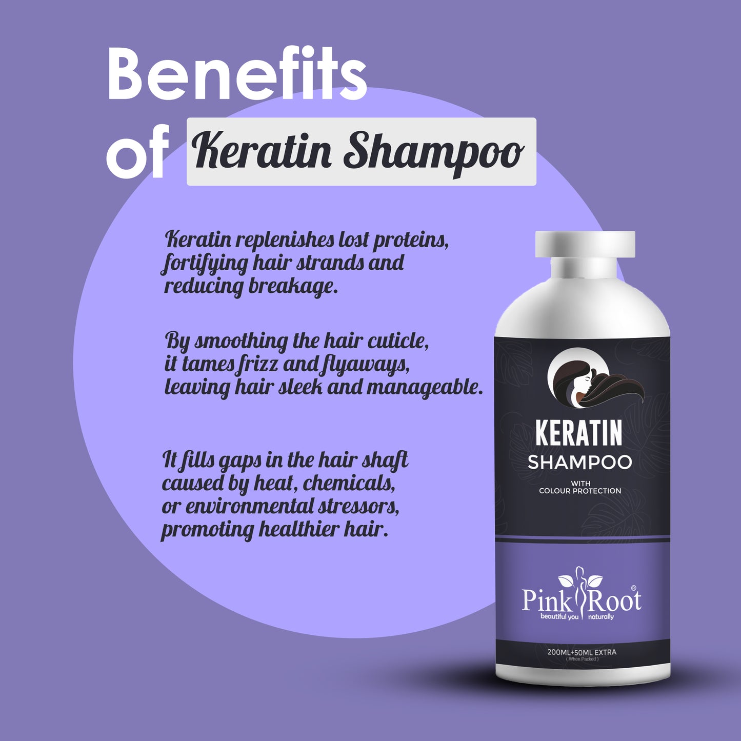 Pink Root Keratin Hair Shampoo (250 ml) for Smoothening of Hairs and Volume Enhancement