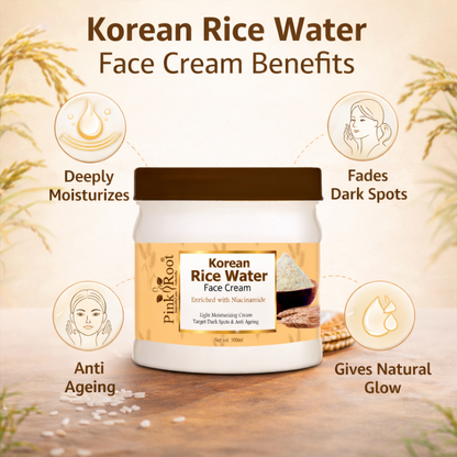Pink Root Rice Water Face Cream (500ml) Deeply Nourishing Moisturizer That Brightens Skin, Improves Texture, Boosts Glow, Hydrates Long Lasting, For Radiant Complexion