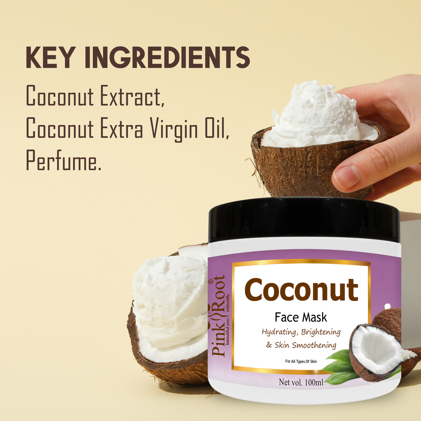 Pink Root Coconut Face Mask, Advanced hydration, Anti-aging, reduce blemishes, 100ml