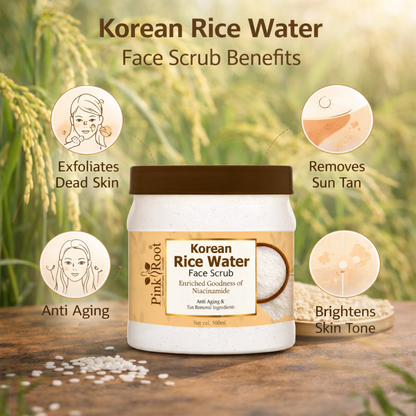 Pink Root Rice Water Face Scrub (500ml) Gentle Exfoliating Formula That Removes Dead Skin, Unclogs Pores, Brightens Complexion, and Reveals Smooth, Radiant Skin