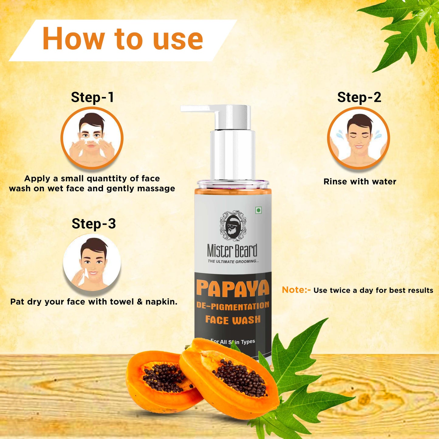 Mister Beard Papaya De-pigmentation Facewash 100ml with Vitamin C, Papaya and Lemon