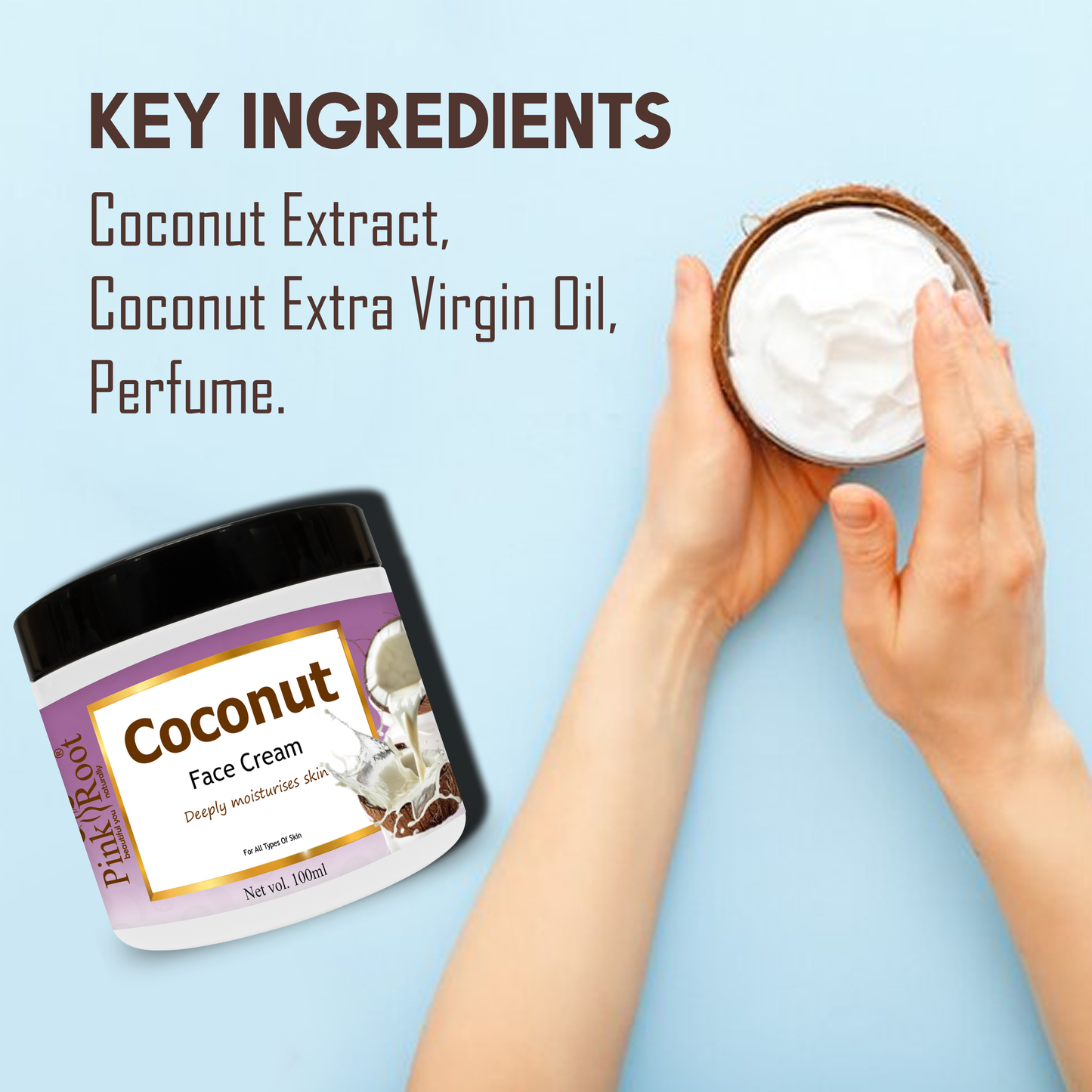 Pink Root Coconut Cream 100ml for Skin Whitening, Brighening, Tightening & Moisturising for Face & Body (100 ml)