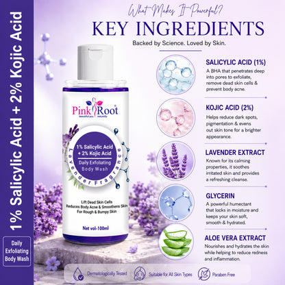 Pink Root Deep Cleansing Salicylic Body Wash (100ml) – Gently Exfoliates, Controls Oil & Helps Prevent Body Acne