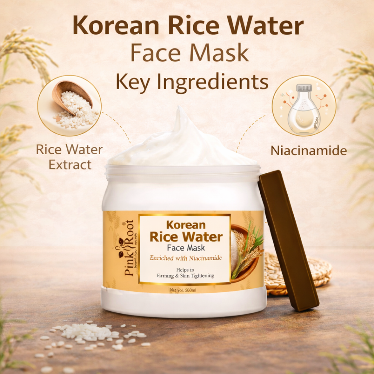 Pink Root Rice Water Face Mask (500ml) Natural Glow-Boosting Formula for Bright, Smooth, Hydrated, and Even-Toned Radiant Skin