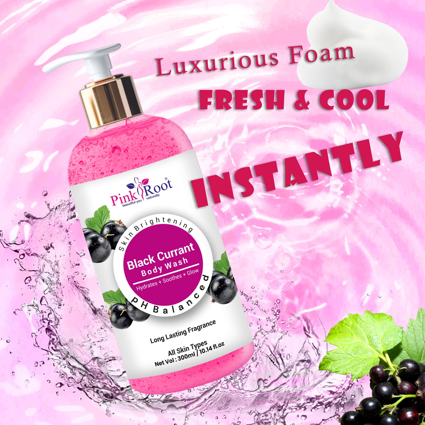 Pink Root Black Currant Body Wash Shower Gel | Moisturised Skin & Radiant Glow, rich aroma refreshes, leaving skin soft (300ml).