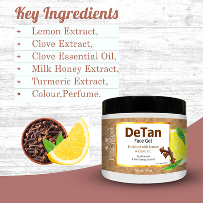 Pink Root Detan Face Gel 100ml, gives Skin Brightening, Skin Whitening Face Gel For Skin,Tan Removal, Whitening, Depigmentation, Oil Control, Acne & Fairness