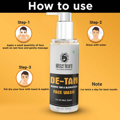 Mister Beard Detan- Tan Removal Face Wash 100ml - Face Wash with Vitamin C & Lemon Extract
