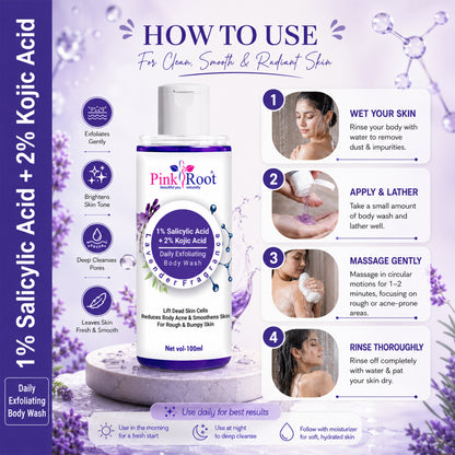 Pink Root Deep Cleansing Salicylic Body Wash (100ml) – Gently Exfoliates, Controls Oil & Helps Prevent Body Acne