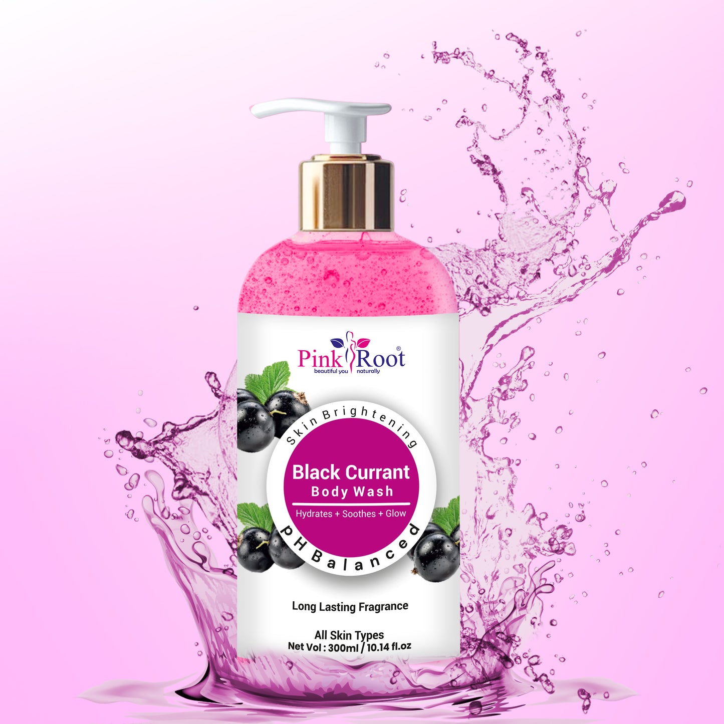 Pink Root Black Currant Body Wash Shower Gel | Moisturised Skin & Radiant Glow, rich aroma refreshes, leaving skin soft (300ml).