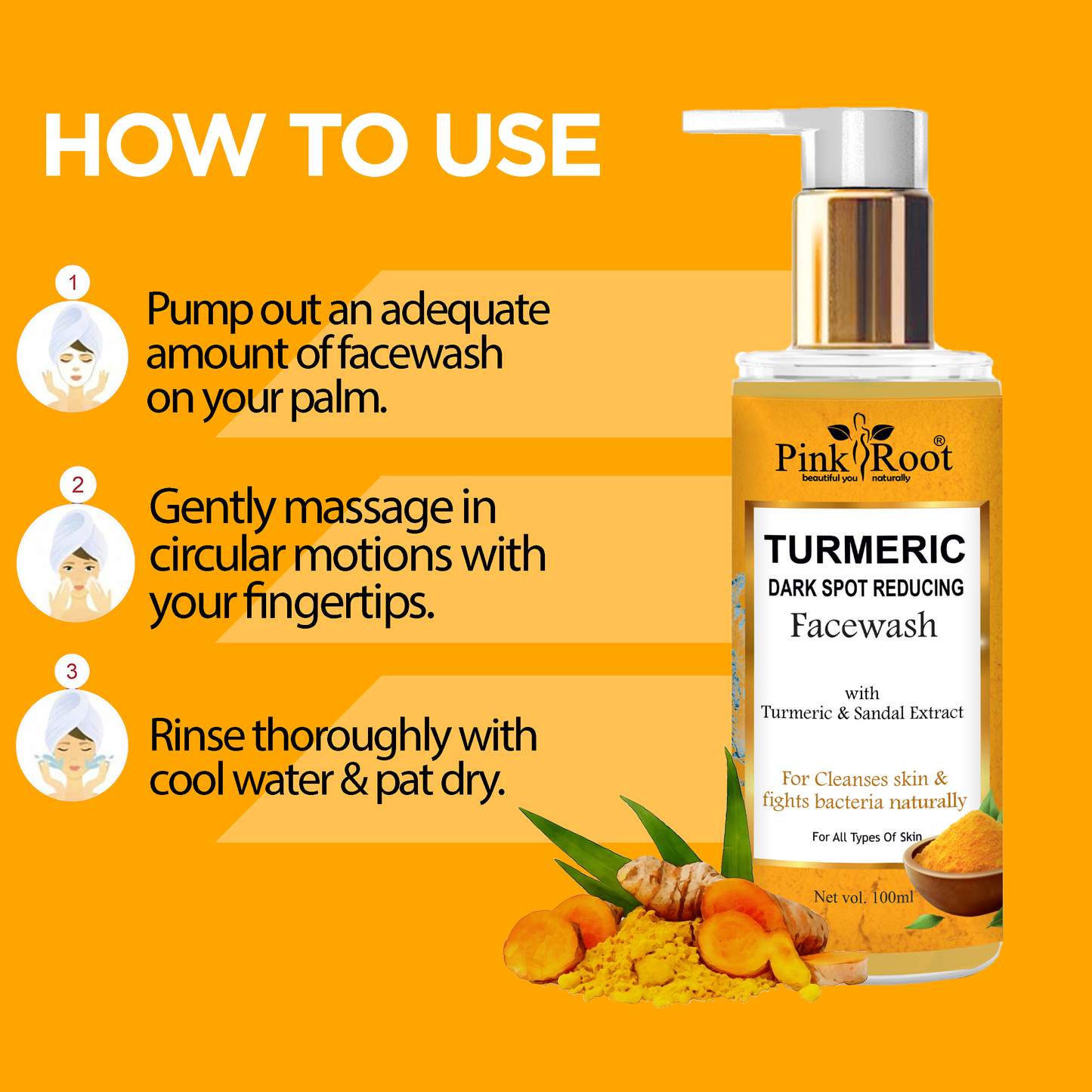 Pink Root Turmeric Dark Spot Reducing Facewash for Deep Cleansing Brightening Protection Skin