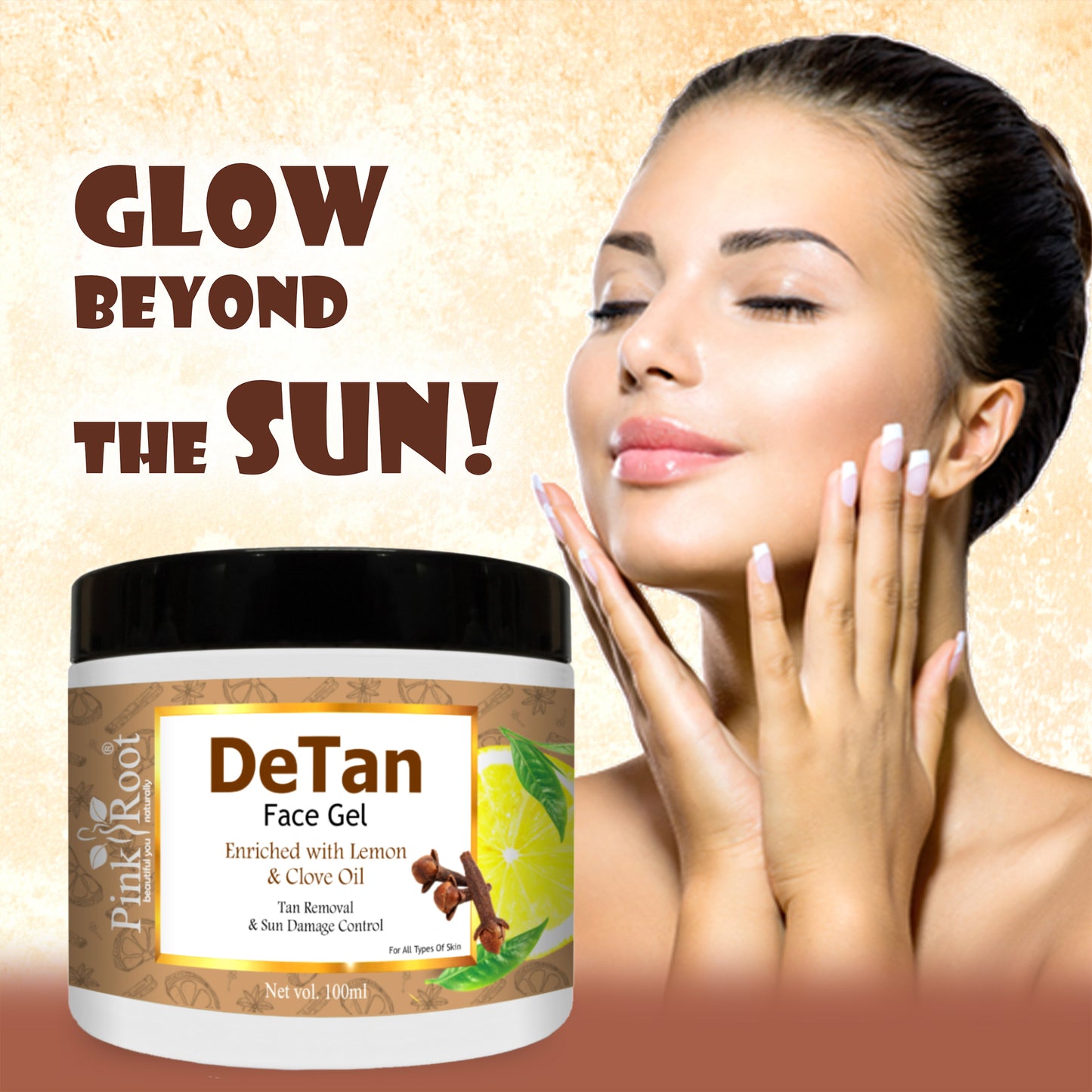 Pink Root Detan Face Gel 100ml, gives Skin Brightening, Skin Whitening Face Gel For Skin,Tan Removal, Whitening, Depigmentation, Oil Control, Acne & Fairness