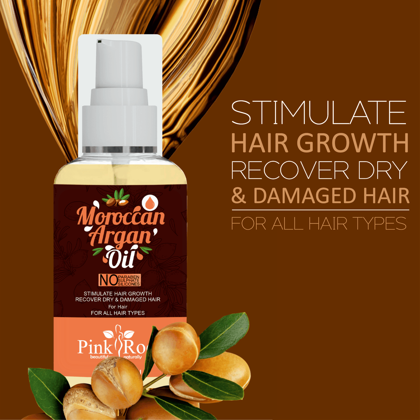 Pink Root Moroccan Argan Oil 100ml | Promotes Hair Growth, Hair-Fall Control
