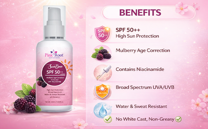 Pink Root Mulberry Sunscreen SPF 50 PA+++ – No White Cast 100ml