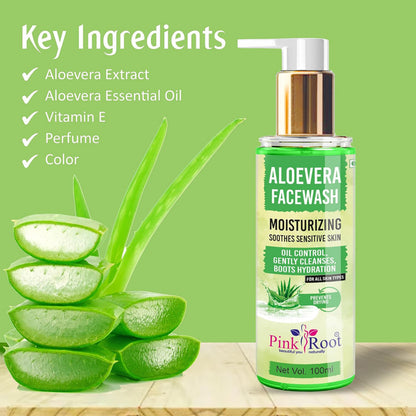 Pink Root Aloevera Moisturizing Face Wash (100ml) For deep cleanses the skin, removes dead flaky skin cells - For Men & Women