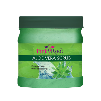 Pink Root Aloe Vera Scrub Enriched with Multi-fruit Enzyme Scrub (500 ml) for Acne, Scars, Glowing & Radiant Skin Treatment | Herbal and Ayurvedic