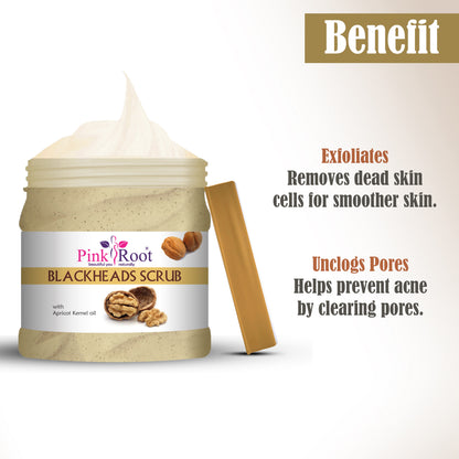 Pink Root Blackheads Scrub with Walnut Apricot Scrub (500 ml) for Removing Blackheads, Whiteheads, Dirt Removal & Tan Removal