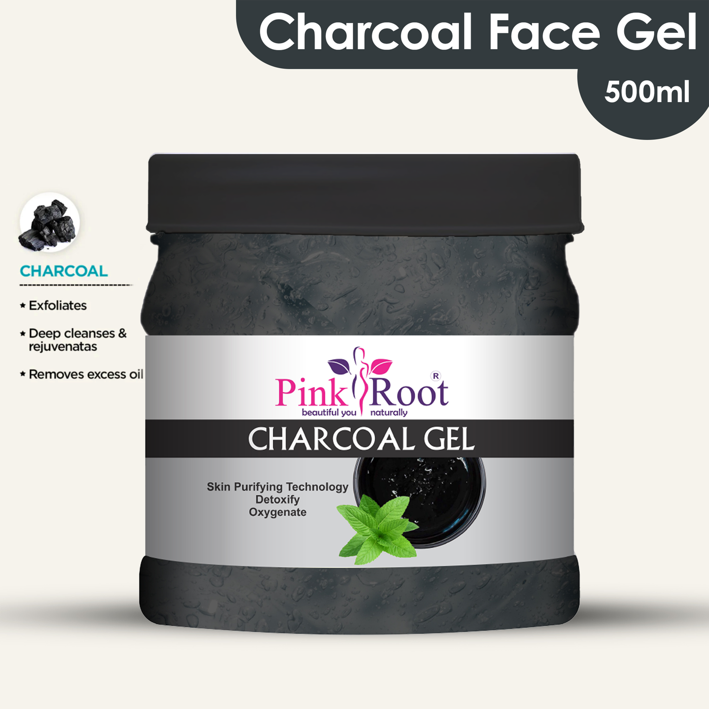 Pink Root Charcoal Skin Purifying Gel 500ml for Oil Control & Tan Removal