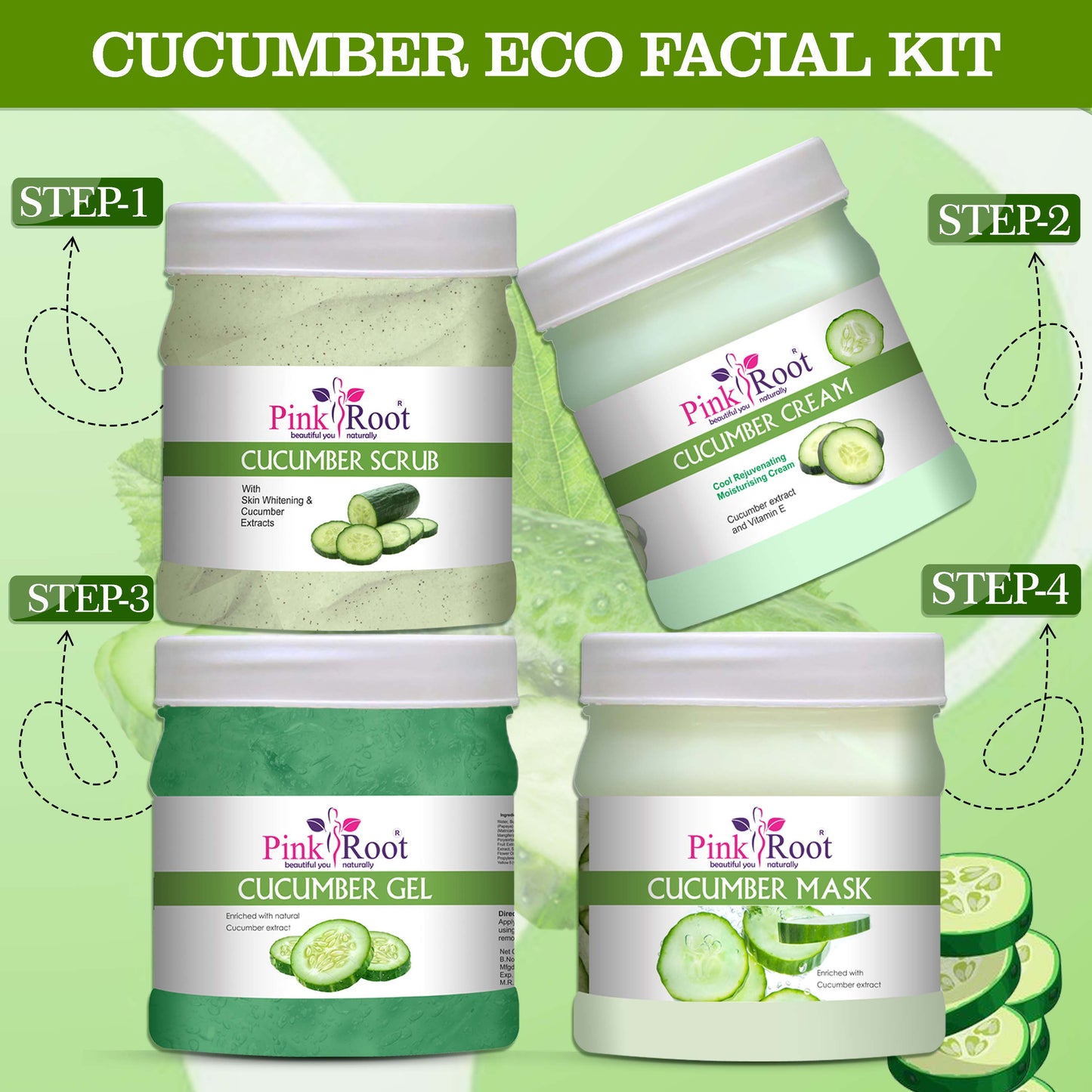 Cucumber Facial Kit Pack of 4 ( Scrub, Massage Cream, Massage Gel, Face Pack) 500ml Each For All Skin Type