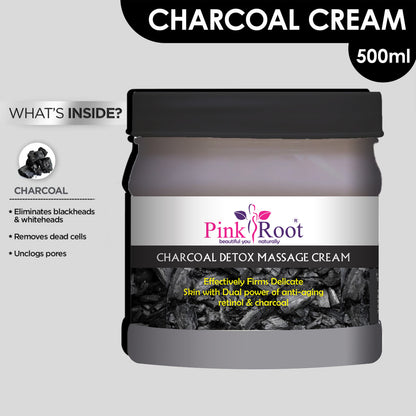 Pink Root Charcoal Detox Massage Cream Effectively Firms Delicate Skin with Dual Power of anti-aging (500 ml)