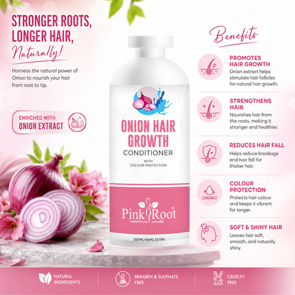 Pink Root Onion Conditioner (250 ml)|Nourishment & Moisturization, Damage Repair, Scalp Cleansing, Anti-hair Fall, Anti-dandruff, Straightening & Smoothening