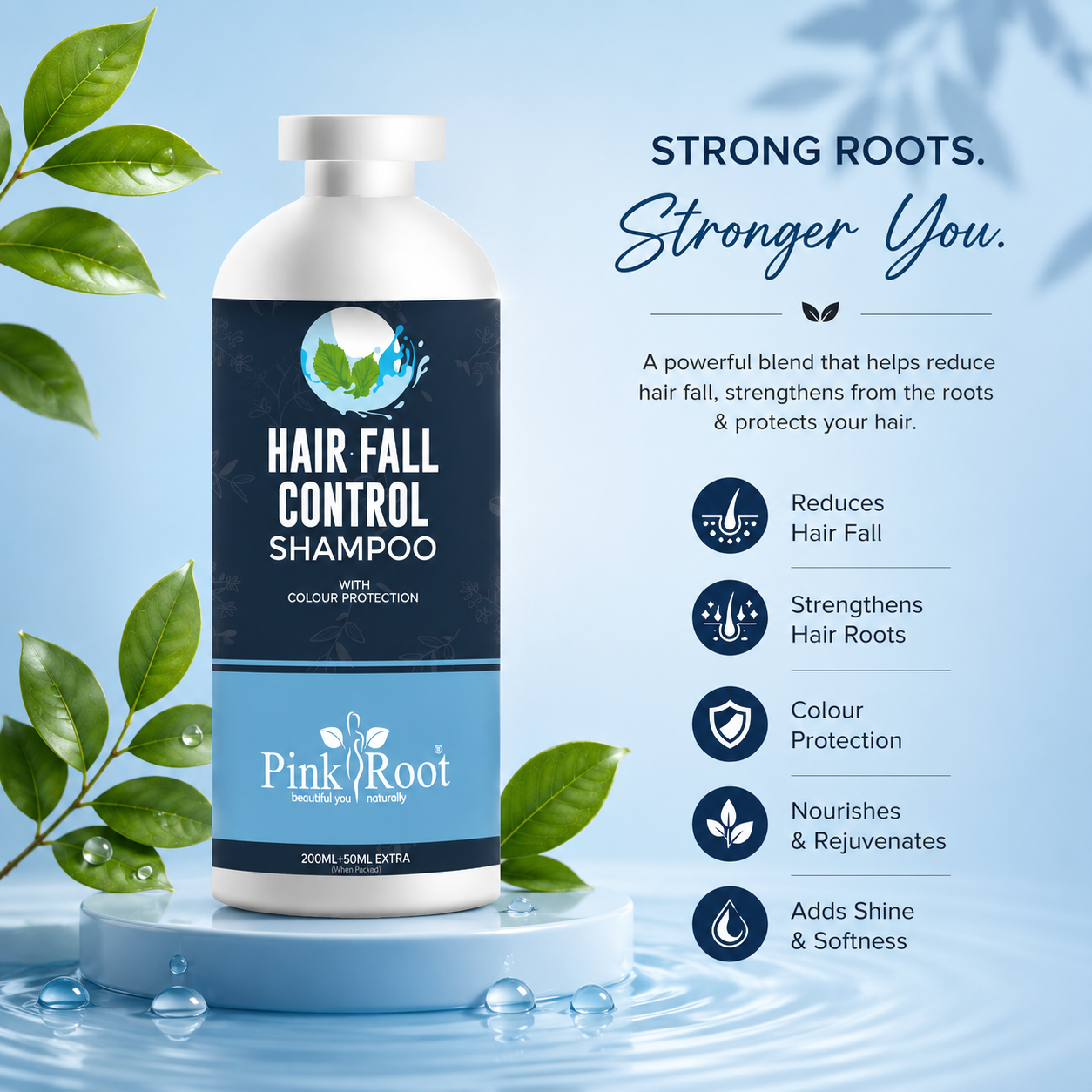 Pink Root Hair fall Control Shampoo Strengthens hair from the roots| Controls Hair Fall & Prevents Greying | Sulphate, Paraben, Silicone Free (250 ml)