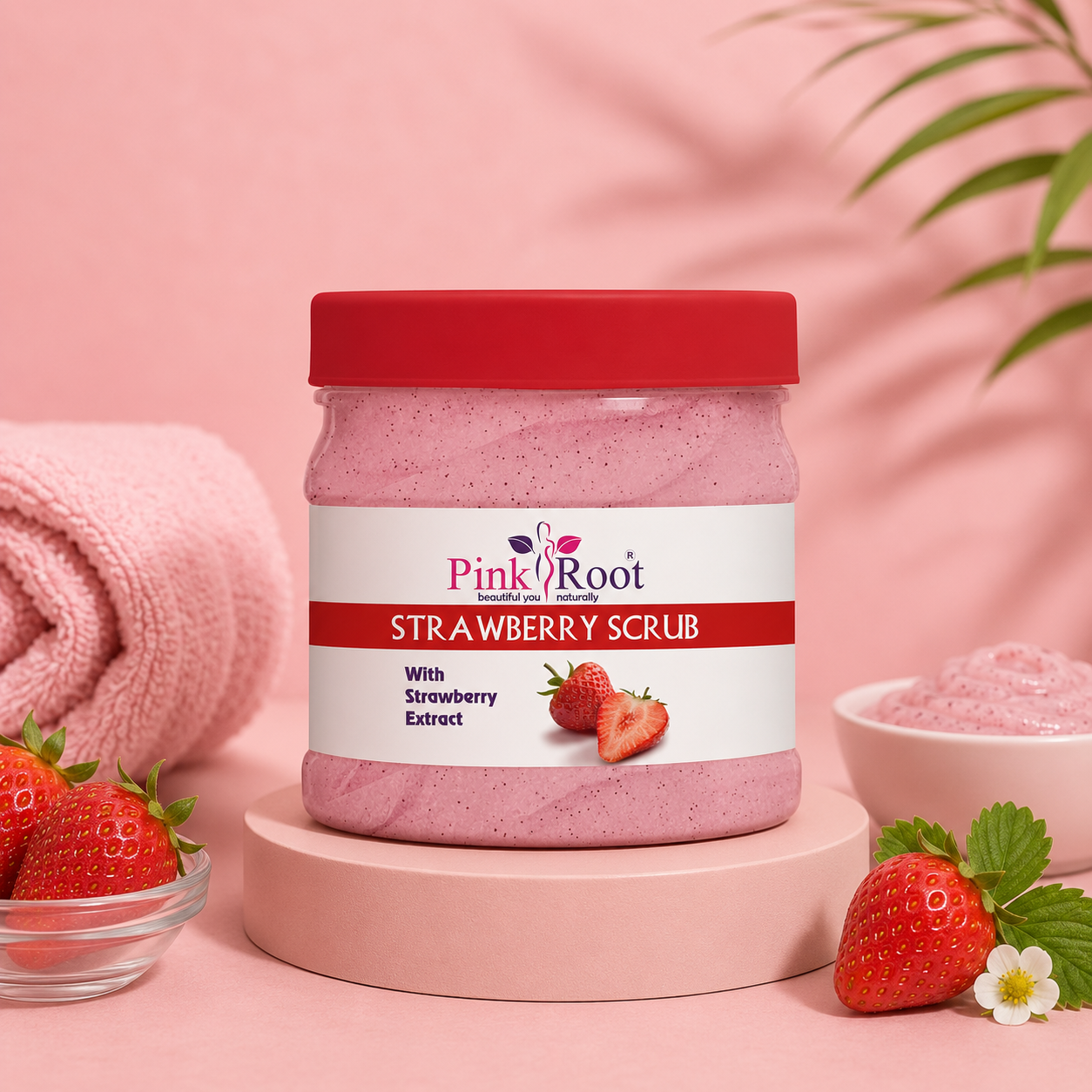 Pink Root Strawberry Scrub 500ml for Tan Removal & Skin Whitening