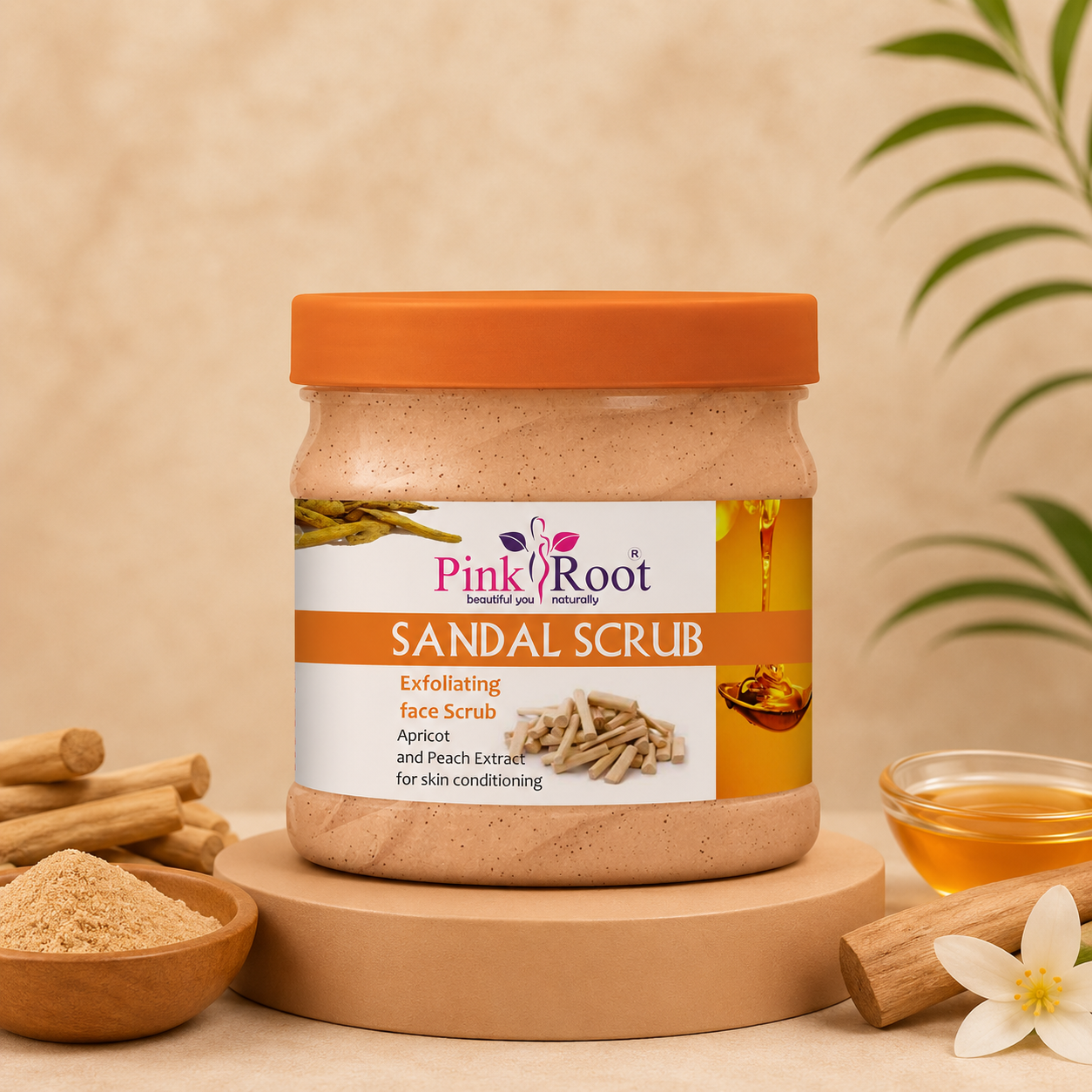 Pink Root Sandal Scrub 500ml, Exfoliating face Scrub | Apricot and peach Extract for skin removing dead skin, bridal look skin