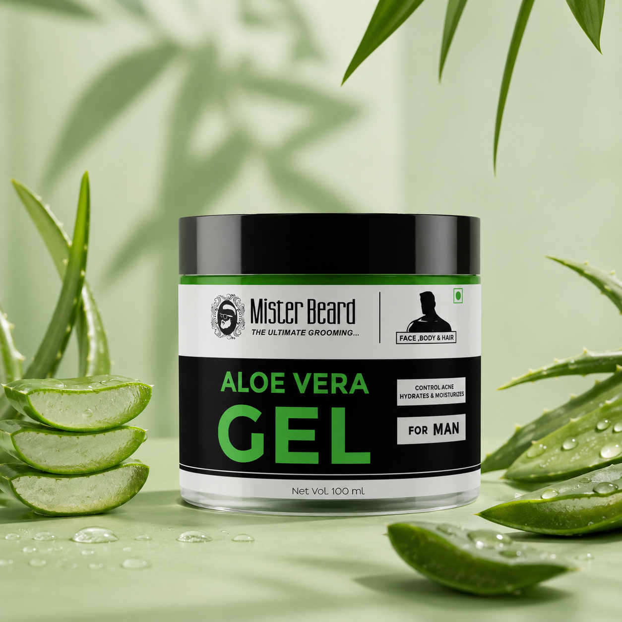 Mister Beard Aloevera Face Gel Moisturiser 100ml|Acne Free Skin, Deep Hydrates Skin