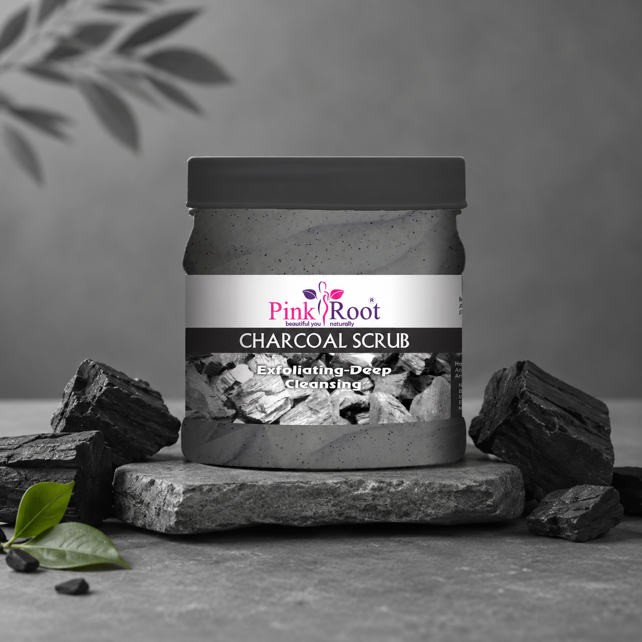 Pink Root Charcoal Scrub Exfoliating-Deep Cleansing Face & Body Scrub For Oily Skin & Normal skin, with Charcoal & Walnut for De Tan, 500ml