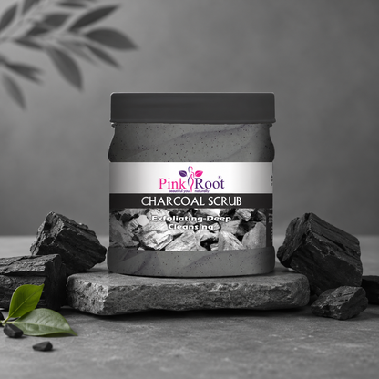 Pink Root Charcoal Scrub Exfoliating-Deep Cleansing Face & Body Scrub For Oily Skin & Normal skin, with Charcoal & Walnut for De Tan, 500ml