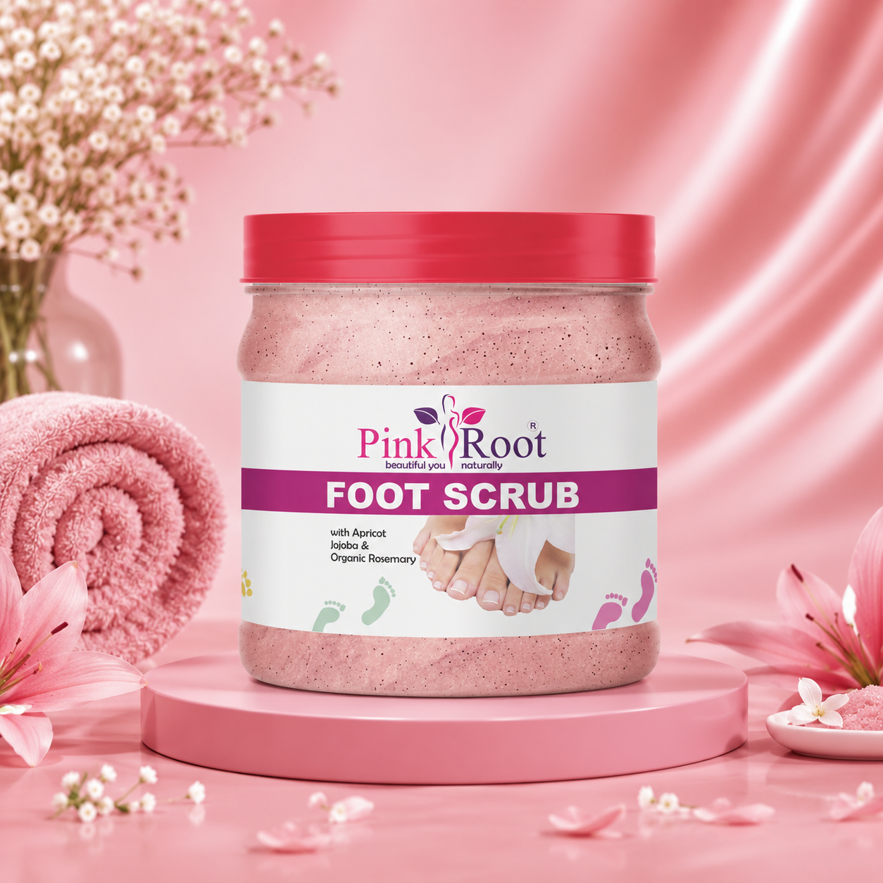 Pink Root Foot Scrub with Apricot Jojoba & Organic Rosemary Scrub (500 ml) for cleaning of Foot