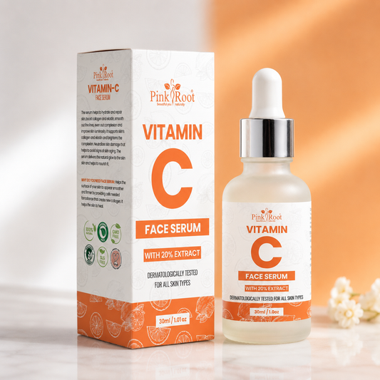 Pink Root Vitamin C Face Serum with 20% Extract | Skin Brightening, Anti Aging, Spotless Skin,Sun Protection with Vitamin E & Hyaluronic Acid, 30ml