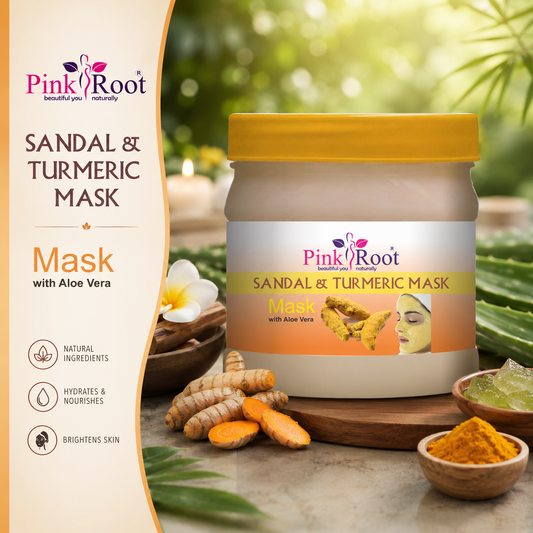 Pink Root Sandal & Turmeric Mask with Aloe Vera extract 500gm for Glowing & Brightening Skin