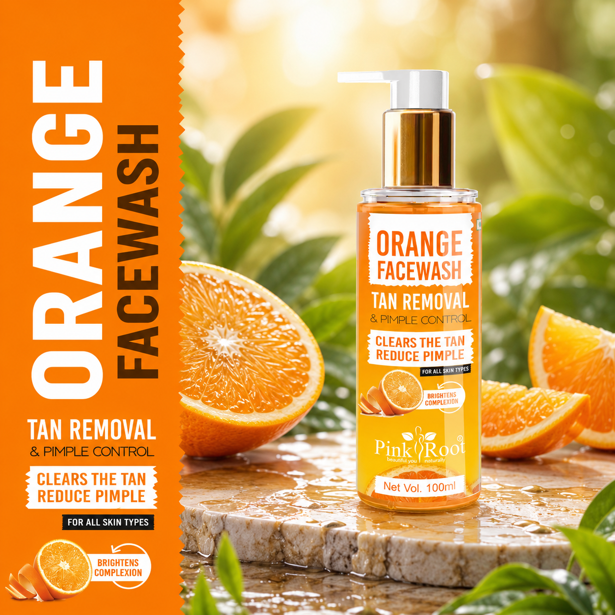 Pink Root Orange Face Wash (100 ml) - Anti-Tan, Skin Lightening & Orange Oil Pore Cleansing Face Wash
