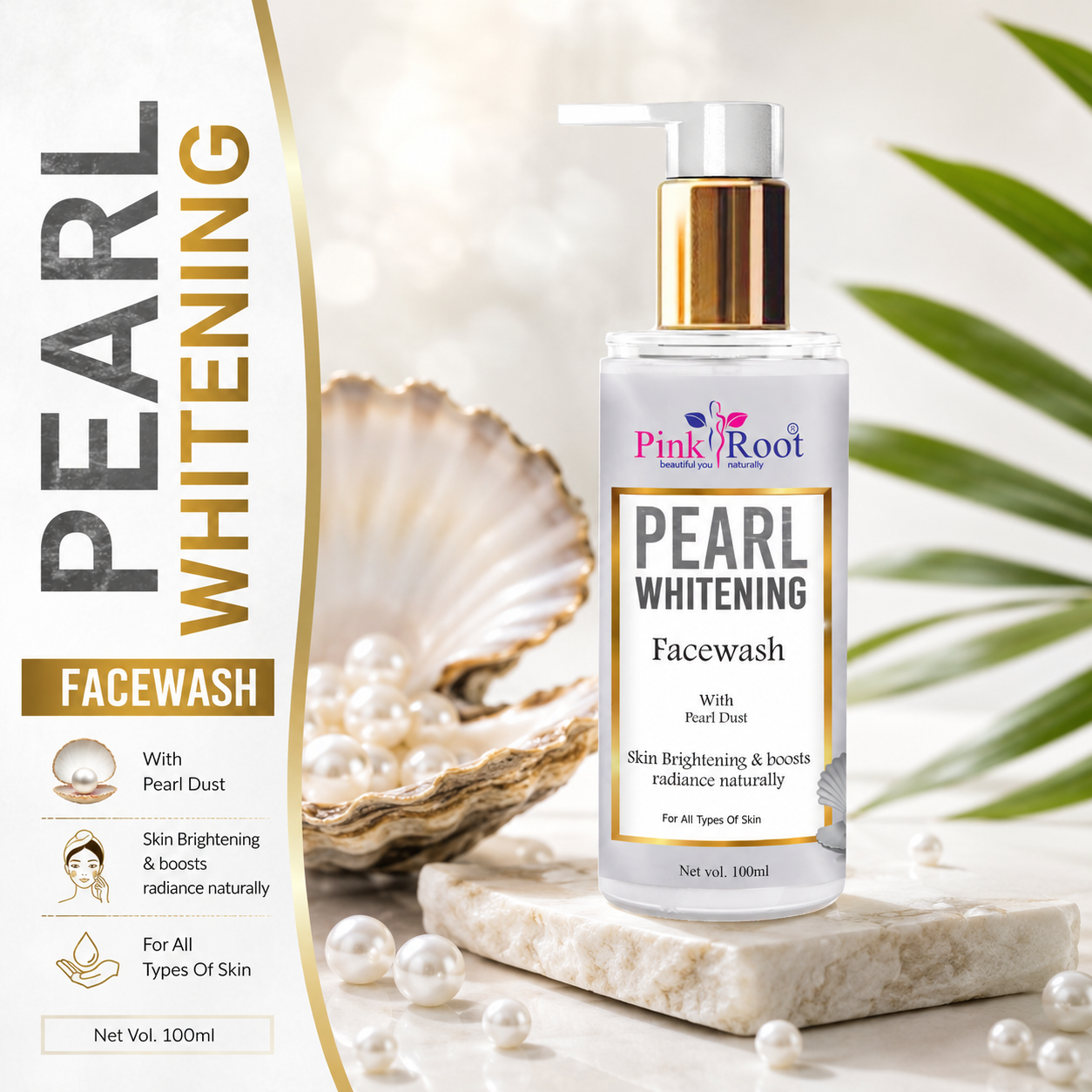 Pink Root Pearl Whitening Face Wash 100ml - Deep Cleansing Skin Whitening Facial Foam, face wash, for all skin types Face Wash