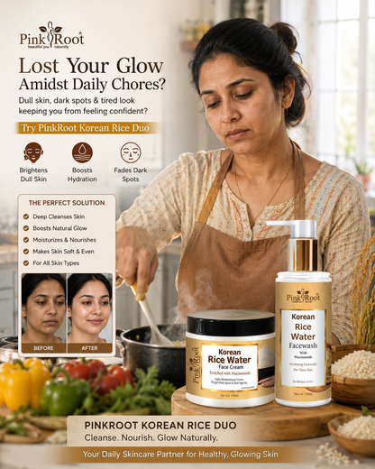 Pink Root Rice Face Cream with Rice Face Wash Combo (Set Pack of 2)