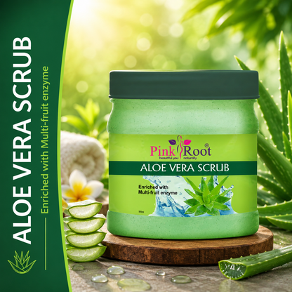 Pink Root Aloe Vera Scrub Enriched with Multi-fruit Enzyme Scrub (500 ml) for Acne, Scars, Glowing & Radiant Skin Treatment | Herbal and Ayurvedic