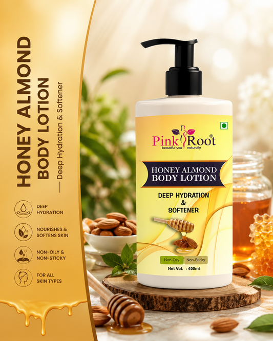 100% Pink Root Honey Almond Body Lotion - Moistures Skin | Rich Creamy Texture | Smoother & Supple Skin(400ml)