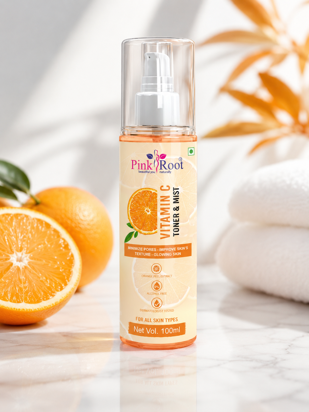 Pink Root Vitamin C Body Mist Toner |  Lemon Essential Oil, Orange Essential Oil & Aloe Vera Extracts - For All Skin Types - No Parabens, Silicones, Mineral Oil & Sulphates - 100ml