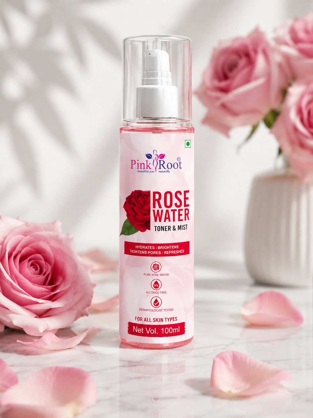 Pink Root Gulab Jal| Rose Water |Toner & Mist, Made with Pure Rose Extracts as Toner, Skin Hydrator, Makeup Remover & Helps in Pore Tightening, 100ml