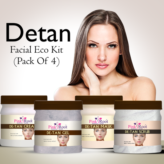 Pink Root De Tan Eco Facial Kit , 500gm Pack of 4, Skin Brightening Ubtan For Glowing Skin,Tan Removal, Whitening, Depigmentation, Oil Control, Acne & Fairness