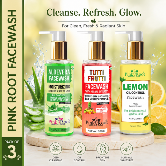 Pink Root Aloevera, Tutti Frutti, Orange facewash (Pack of 3)