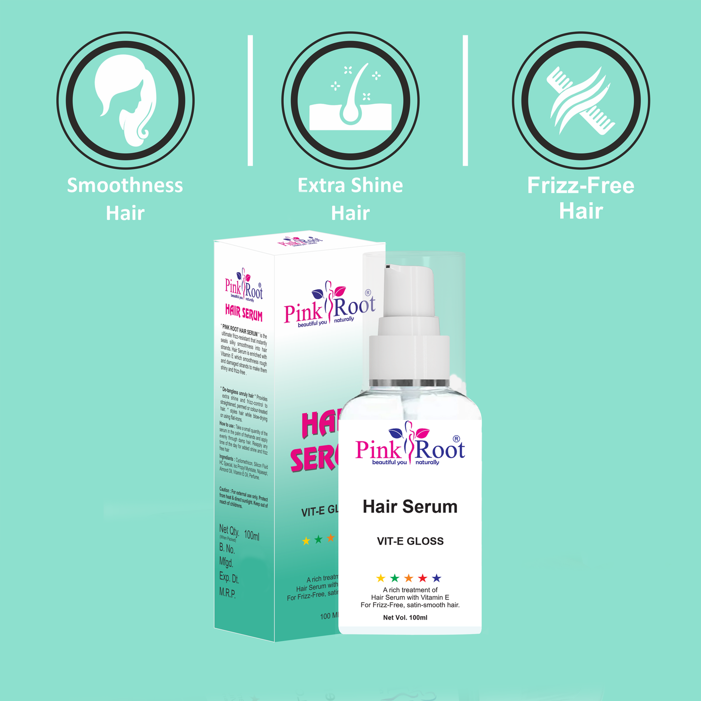 Pink Root Vitamin E Hair Serum for Smooth & Shiny Hair