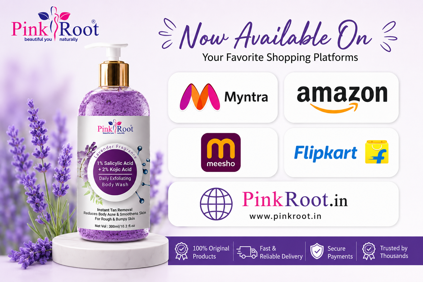 Pink Root Salicylic Acid Body Wash | Body Acne, Dark Spots & Strawberry Skin Treatment | Kojic Acid Shower Gel 300ml