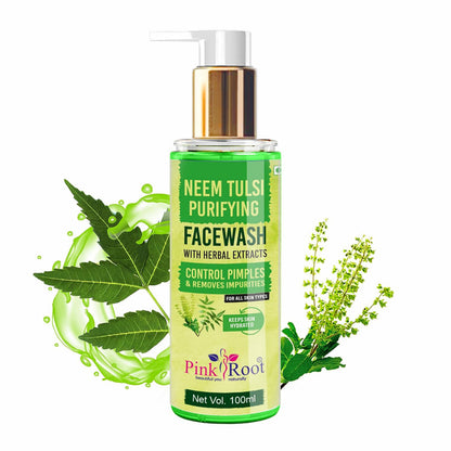 Pink Root Neem Tulsi Skin Purifying Face Wash 100ml for Anti Acne, Pimple Control, Oil Control