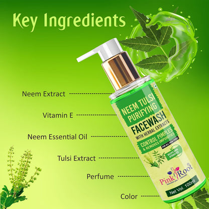 Pink Root Neem Tulsi Skin Purifying Face Wash 100ml for Anti Acne, Pimple Control, Oil Control