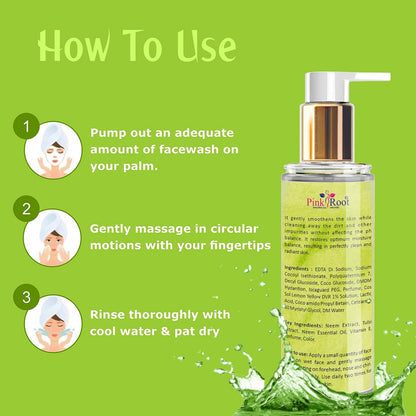 Pink Root Neem Tulsi Skin Purifying Face Wash 100ml for Anti Acne, Pimple Control, Oil Control