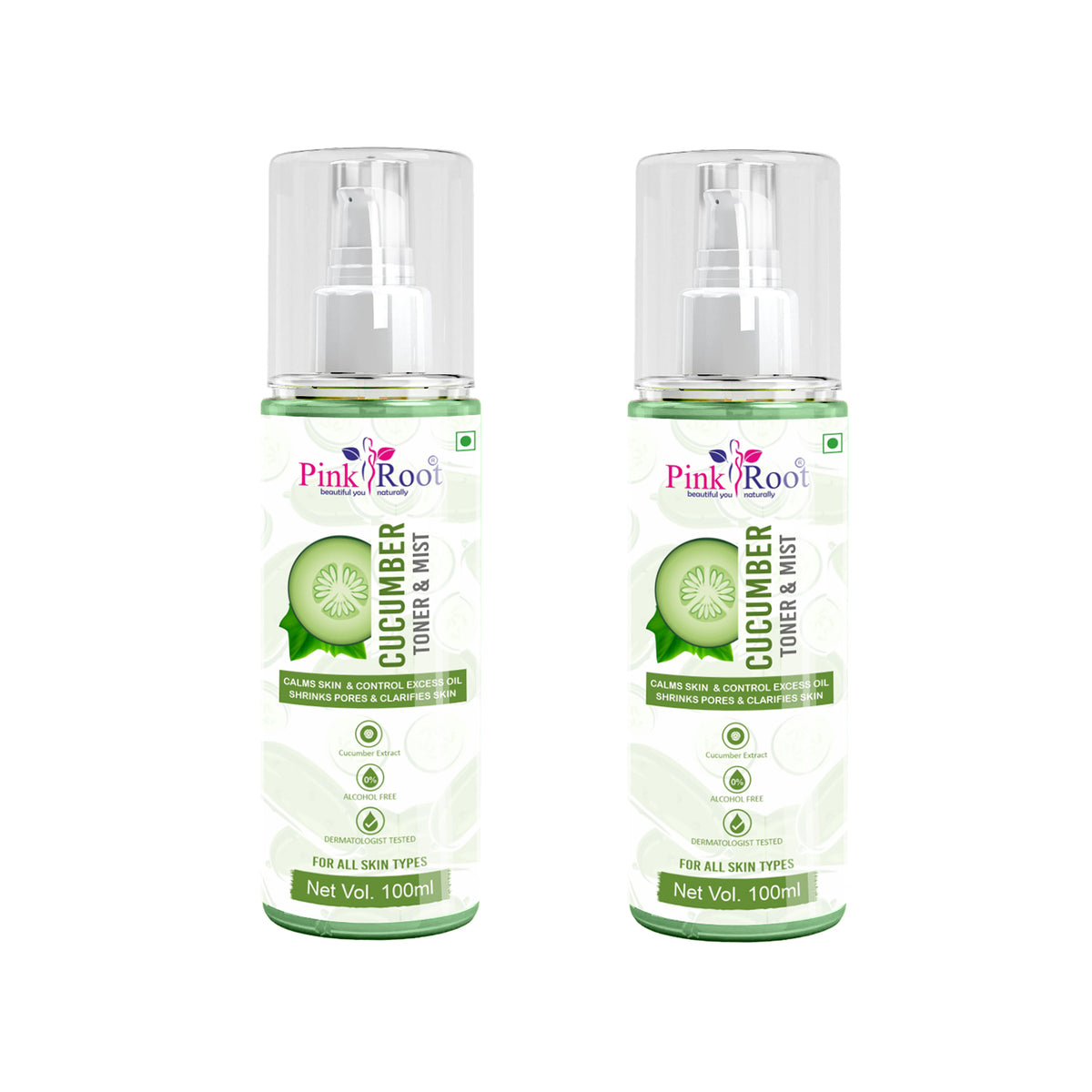 Pink Root Cucumber Toner & Mist 100ml, Hydrating Pore Tightening Moisturizing Revitalising Face Spray Toner for All Skin Types, Natural, No Alcohol, Parabens & Sulphates (Pack of 2)