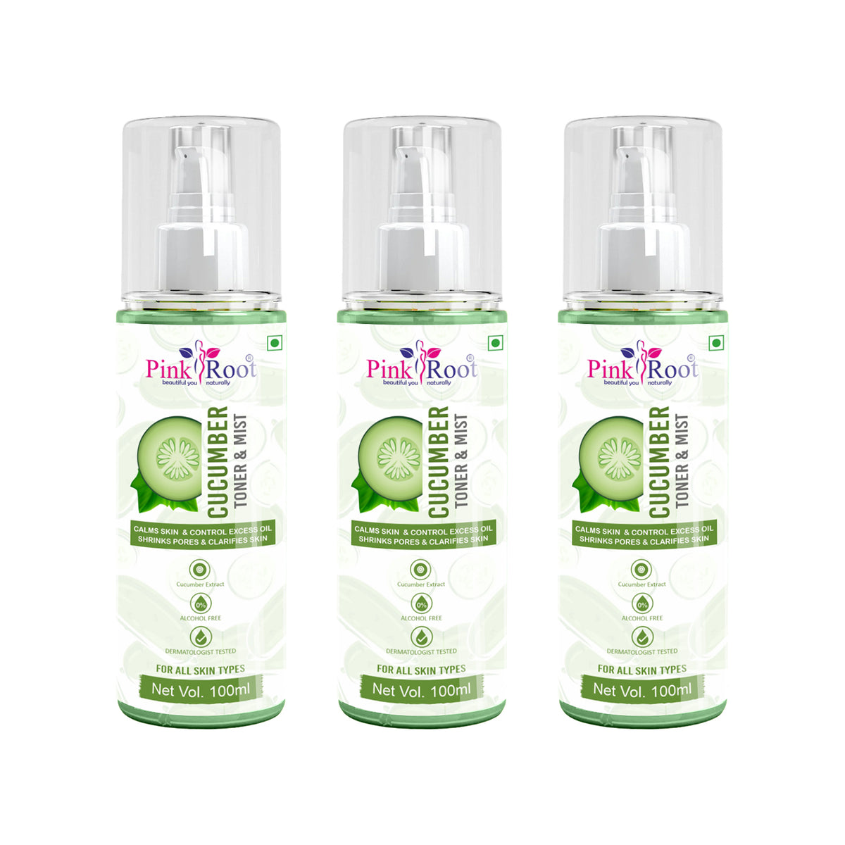 Pink Root Cucumber Toner & Mist 100ml, Hydrating Pore Tightening Moisturizing Revitalising Face Spray Toner for All Skin Types, Natural, No Alcohol, Parabens & Sulphates (Pack of 3)