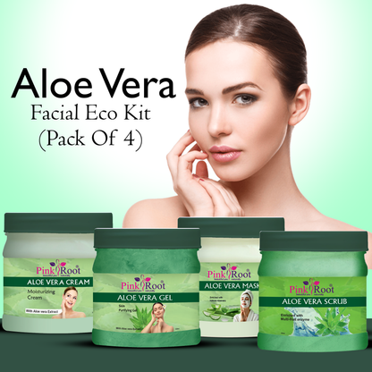 Pink Root Aloevera Eco Facial Kit, 500gm Pack of 4, for Anti Acne, Pimples Control, Tan Removal, Dead Skin Removal, Nourishing & Moisturising Skin
